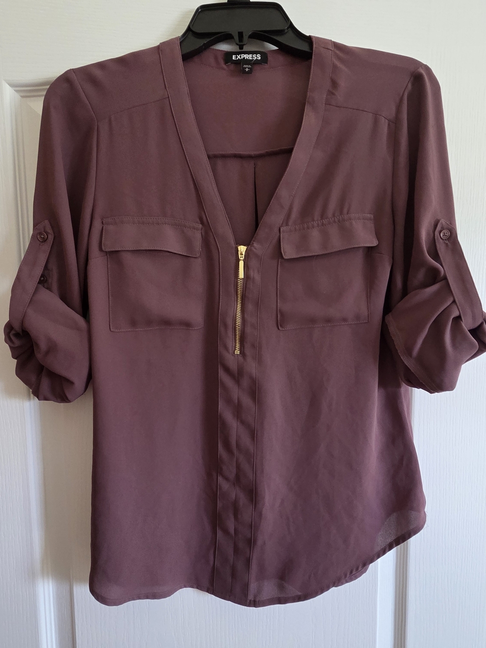 Express Mauve Roll-Tab Zip Front Blouse